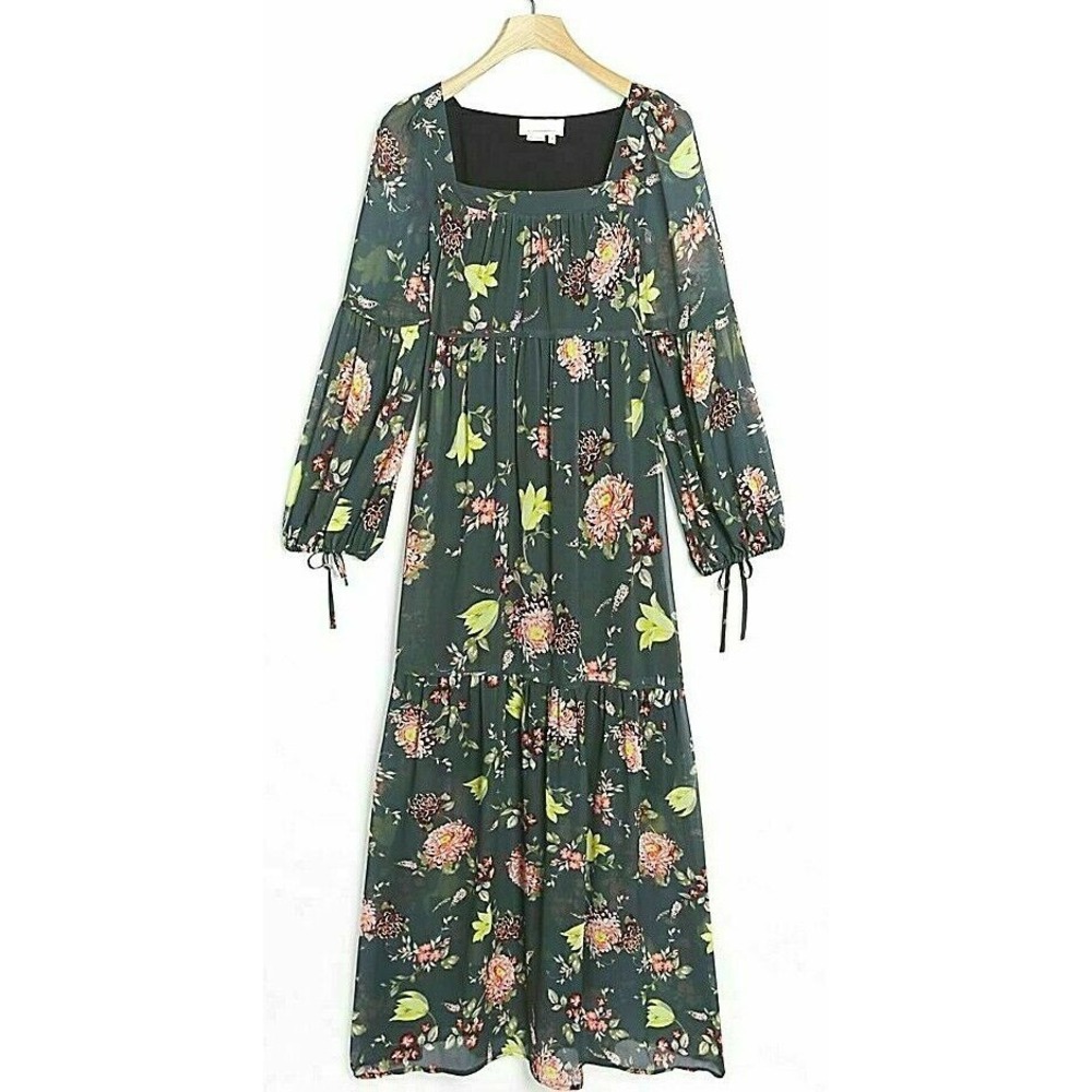 NWT Anthropologie Small Evelin Long Sleeve Floral Maxi Dress DARK TURQUOISE